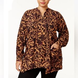 MELISSA MCCARTHY Floral Tunic Blouse 2X Asymmetric Hem Work Office Spring Boho